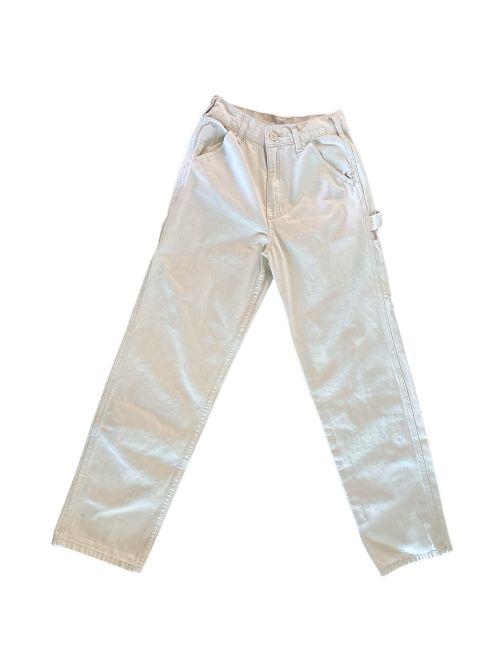 J.galt Women’s Straight Leg Carpenter Cargo 100% Cotton Jeans Light Cream Size S